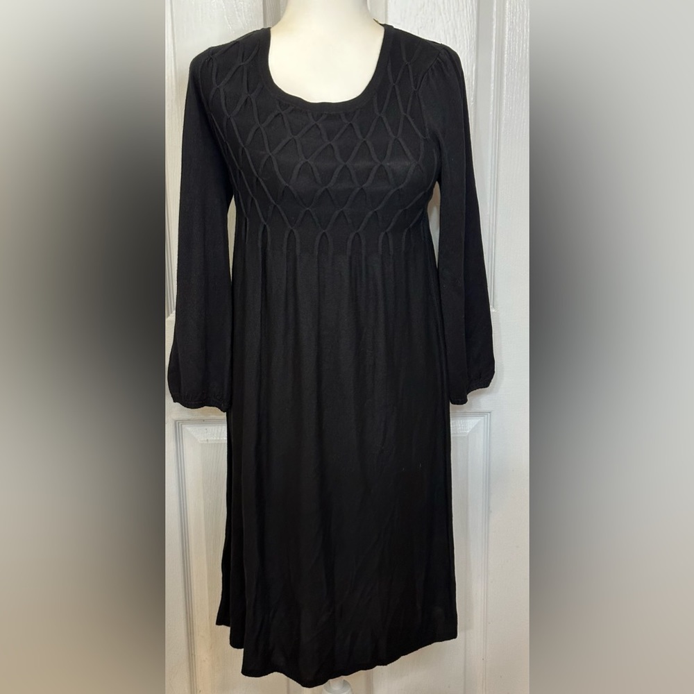 Max Studio Dress Black Cable Knit Sweater Midi Pullover Long Sleeve Size Medium
